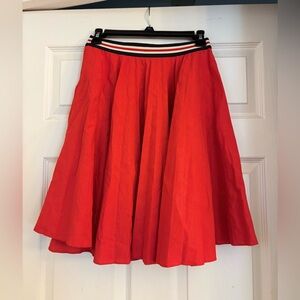 Theory Red Pleated Linen Blend High Waist “Crunch Zeya” Skirt Size P/TP Small